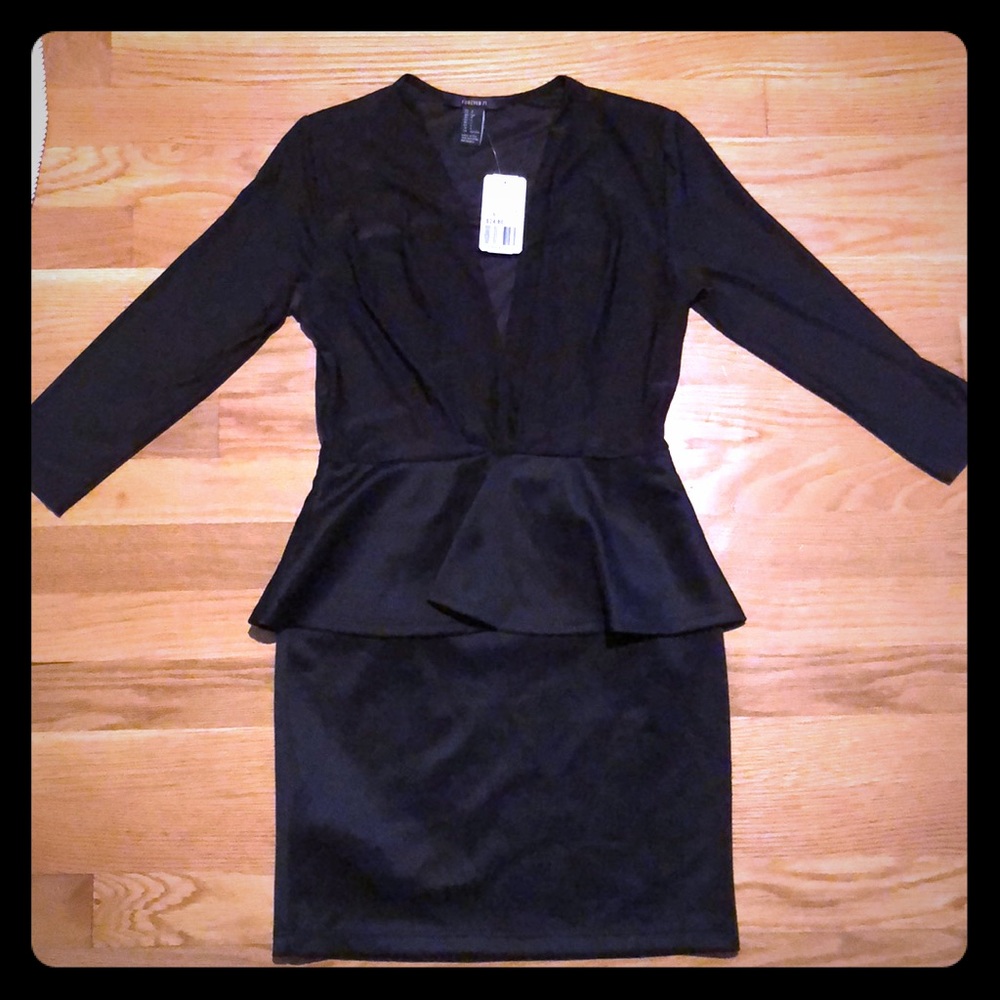 Forever 21 Black 3/4 Sleeve Peplum Dress
